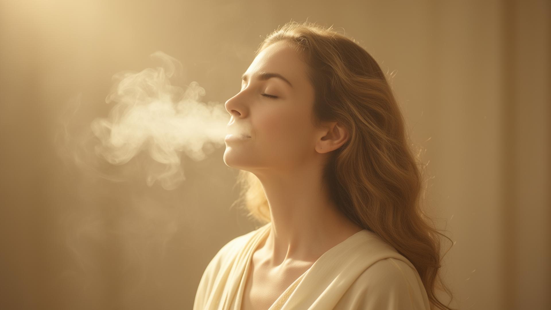 Mulher em respiração consciente